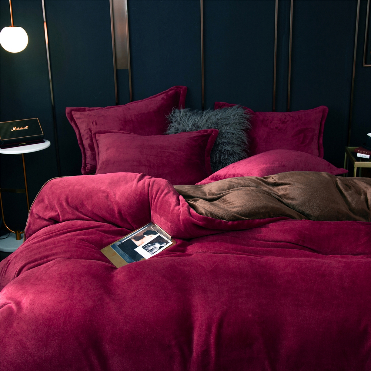 91家纺网 家纺一手货源 找家纺 兰紫橙家纺 2025新款双面绒纯色双拼牛奶绒四件套 酒红+咖啡