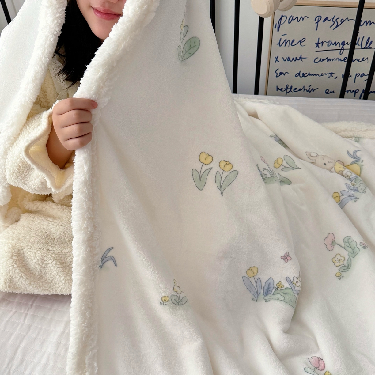 91家纺网 家纺一手货源 找家纺 航途席业 2025新款200g牛奶绒羊羔绒毛毯 花丛兔