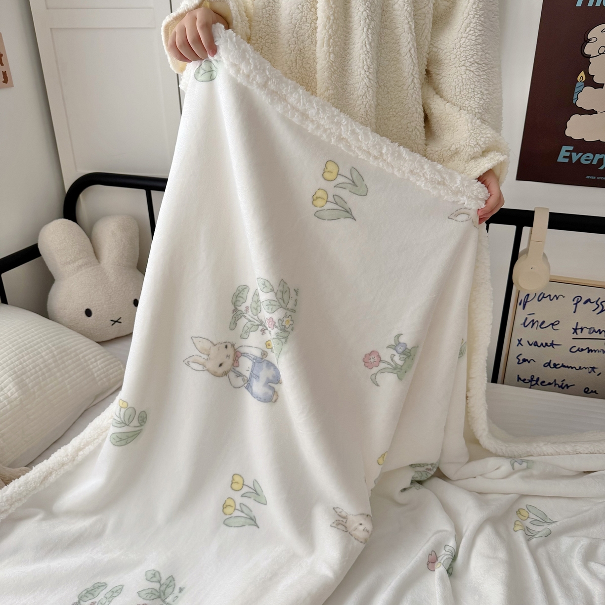 91家纺网 家纺一手货源 找家纺 航途席业 2025新款200g牛奶绒羊羔绒毛毯 花丛兔