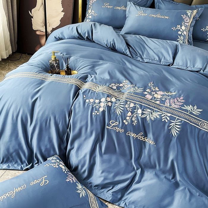 91家纺网 家纺一手货源 找家纺 梵克保罗 2025春夏新品高克重天丝棉刺绣凉感四件套直播清仓 华尔兹-钻石蓝