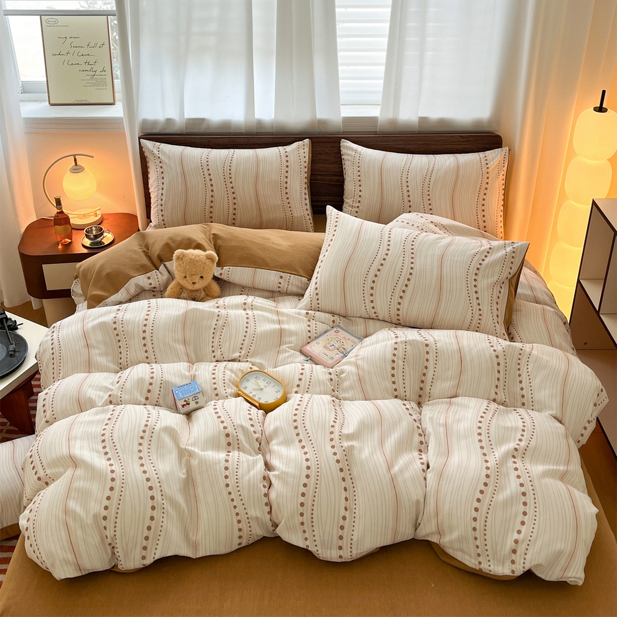 91家纺网 家纺一手货源 找家纺 典曼家纺 2025新款原棉磨毛印花四件套 漫之语-棕