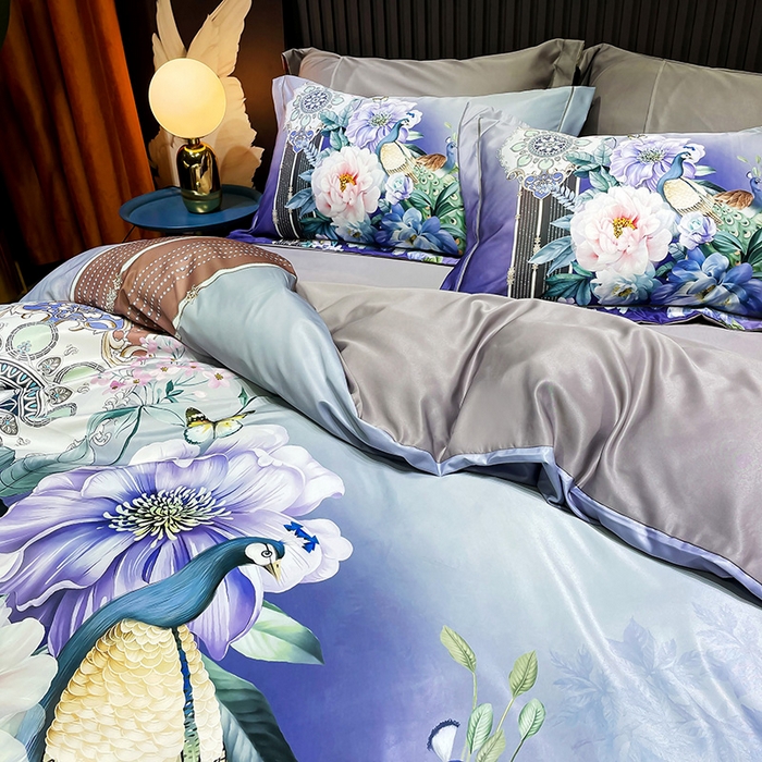 91家纺网 家纺一手货源 找家纺 梵克保罗 2025春夏新品水洗仿天丝数码凉感丝四件套 华尔兹-紫