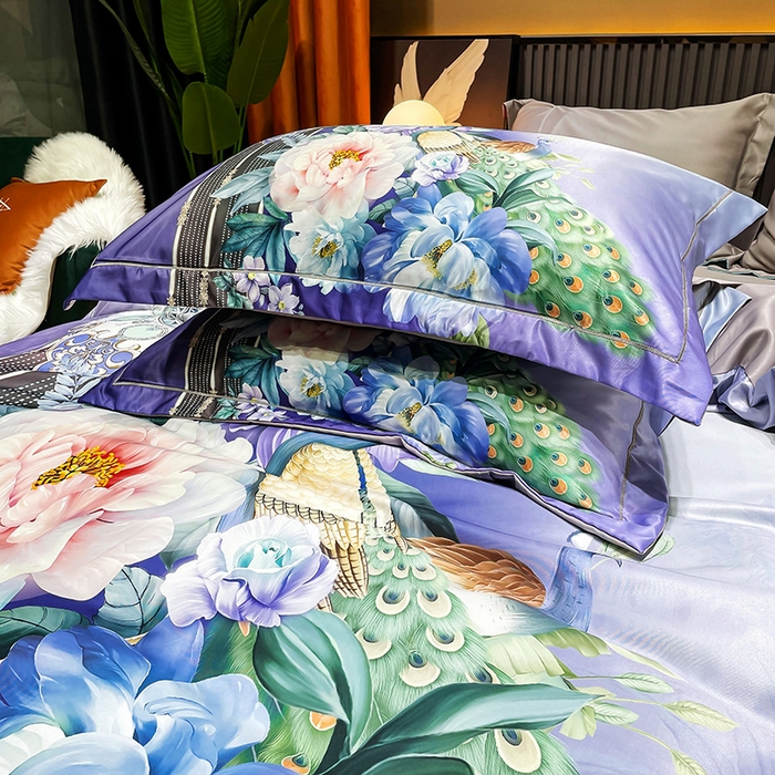 91家纺网 家纺一手货源 找家纺 梵克保罗 2025春夏新品水洗仿天丝数码凉感丝四件套 华尔兹-紫