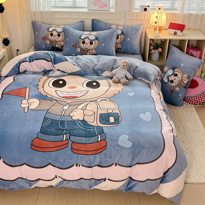 91家纺网 家纺一手货源 找家纺 喜梦缘 2025年新款大版小版卡通牛奶绒四件套 潮兔