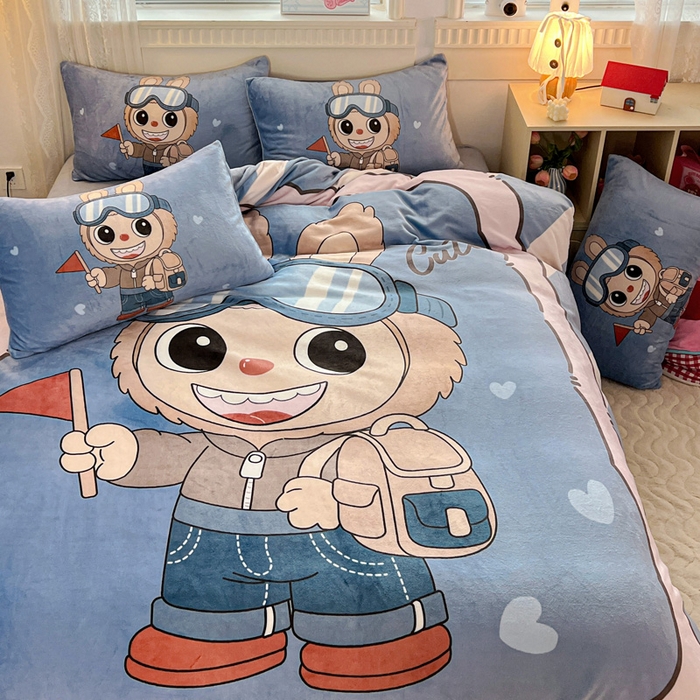 91家纺网 家纺一手货源 找家纺 喜梦缘 2025年新款大版小版卡通牛奶绒四件套 潮兔