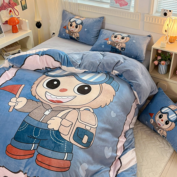 91家纺网 家纺一手货源 找家纺 喜梦缘 2025年新款大版小版卡通牛奶绒四件套 潮兔