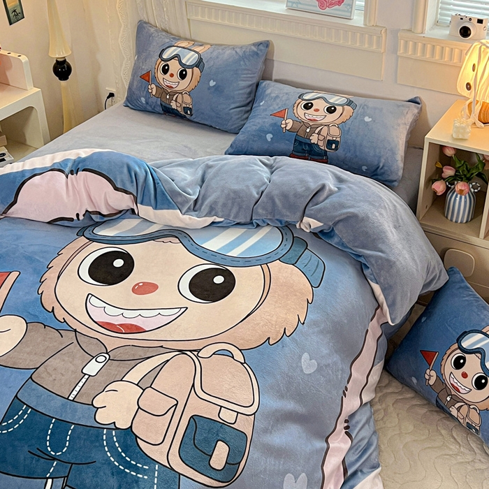 91家纺网 家纺一手货源 找家纺 喜梦缘 2025年新款大版小版卡通牛奶绒四件套 潮兔