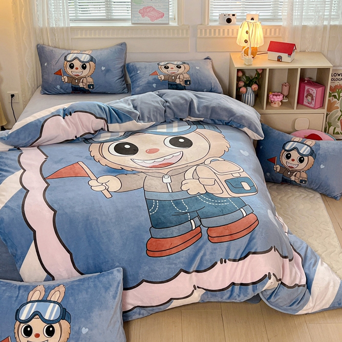 91家纺网 家纺一手货源 找家纺 喜梦缘 2025年新款大版小版卡通牛奶绒四件套 潮兔