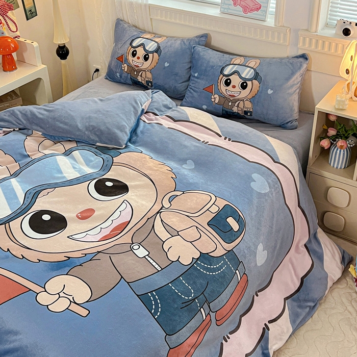 91家纺网 家纺一手货源 找家纺 喜梦缘 2025年新款大版小版卡通牛奶绒四件套 潮兔