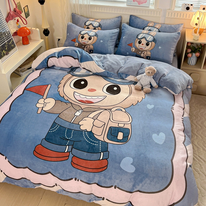 91家纺网 家纺一手货源 找家纺 喜梦缘 2025年新款大版小版卡通牛奶绒四件套 潮兔