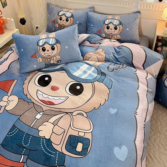 91家纺网 家纺一手货源 找家纺 喜梦缘 2025年新款大版小版卡通牛奶绒四件套 潮兔