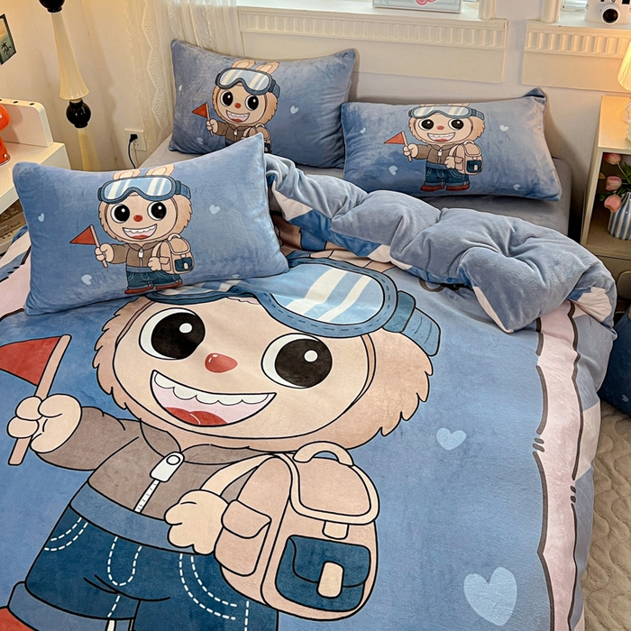 91家纺网 家纺一手货源 找家纺 喜梦缘 2025年新款大版小版卡通牛奶绒四件套 潮兔