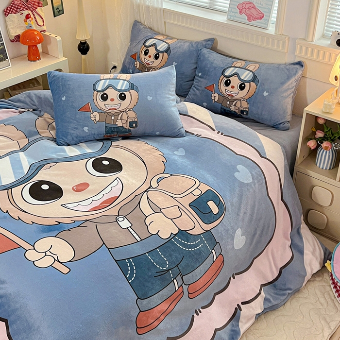 91家纺网 家纺一手货源 找家纺 喜梦缘 2025年新款大版小版卡通牛奶绒四件套 潮兔