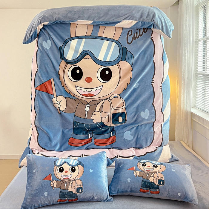 91家纺网 家纺一手货源 找家纺 喜梦缘 2025年新款大版小版卡通牛奶绒四件套 潮兔