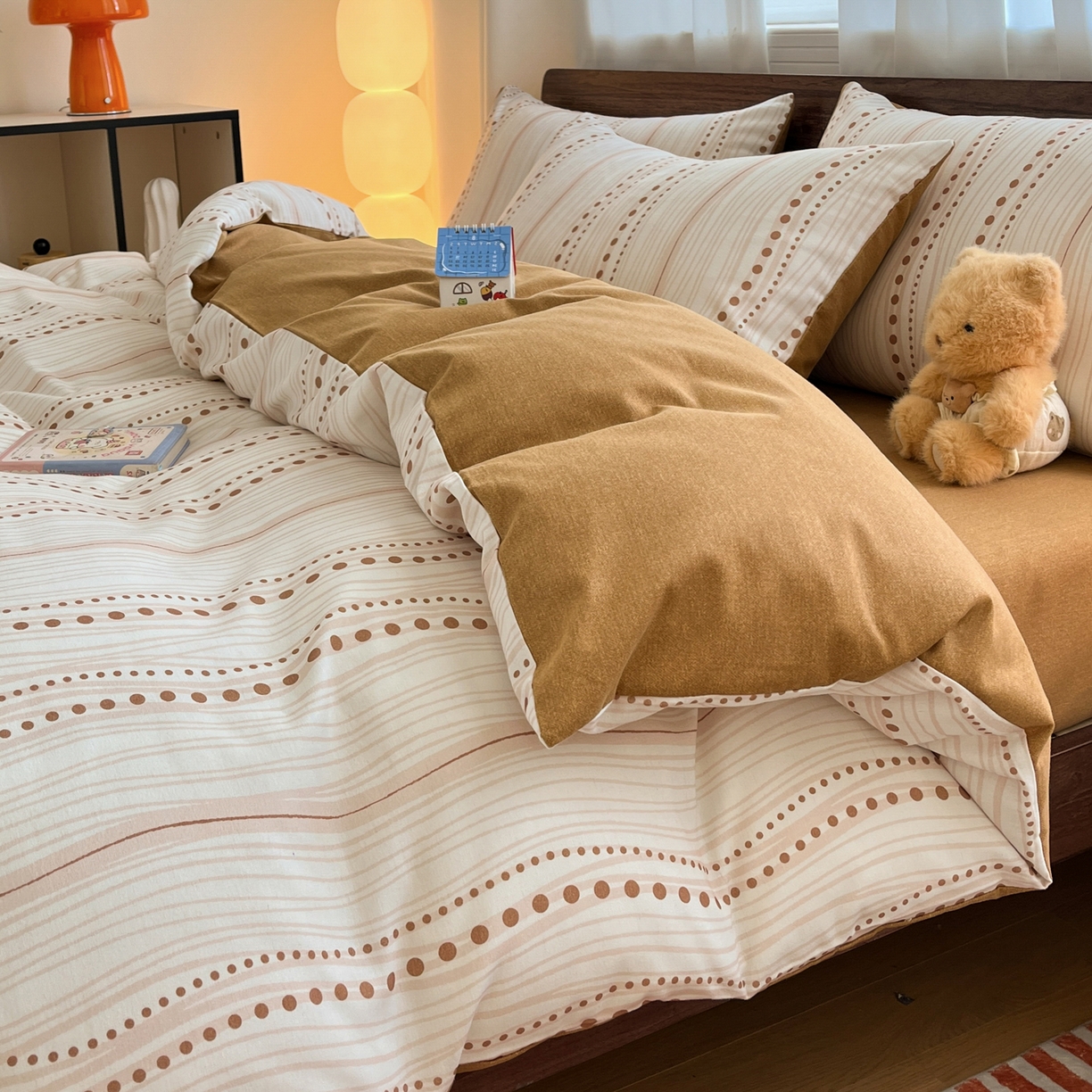 91家纺网 家纺一手货源 找家纺 典曼家纺 2025新款原棉磨毛印花四件套 漫之语-棕