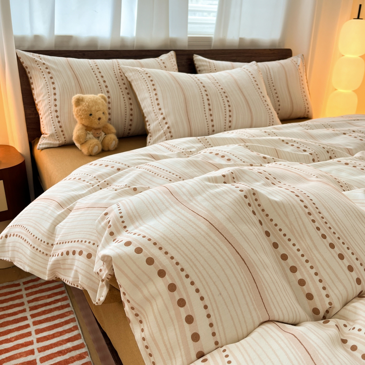 91家纺网 家纺一手货源 找家纺 典曼家纺 2025新款原棉磨毛印花四件套 漫之语-棕