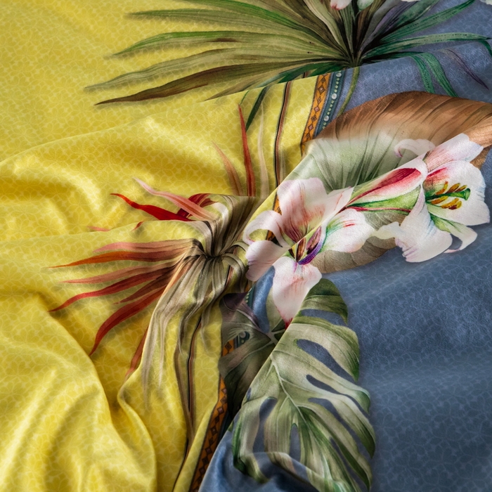 91家纺网 家纺一手货源 找家纺 梵克保罗 2025春夏新品水洗仿天丝数码凉感丝四件套 米莱-黄