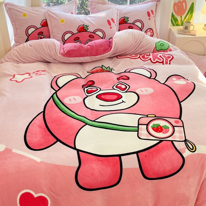 91家纺网 家纺一手货源 找家纺 喜梦缘 2025年新款大版小版卡通牛奶绒四件套 蛋仔