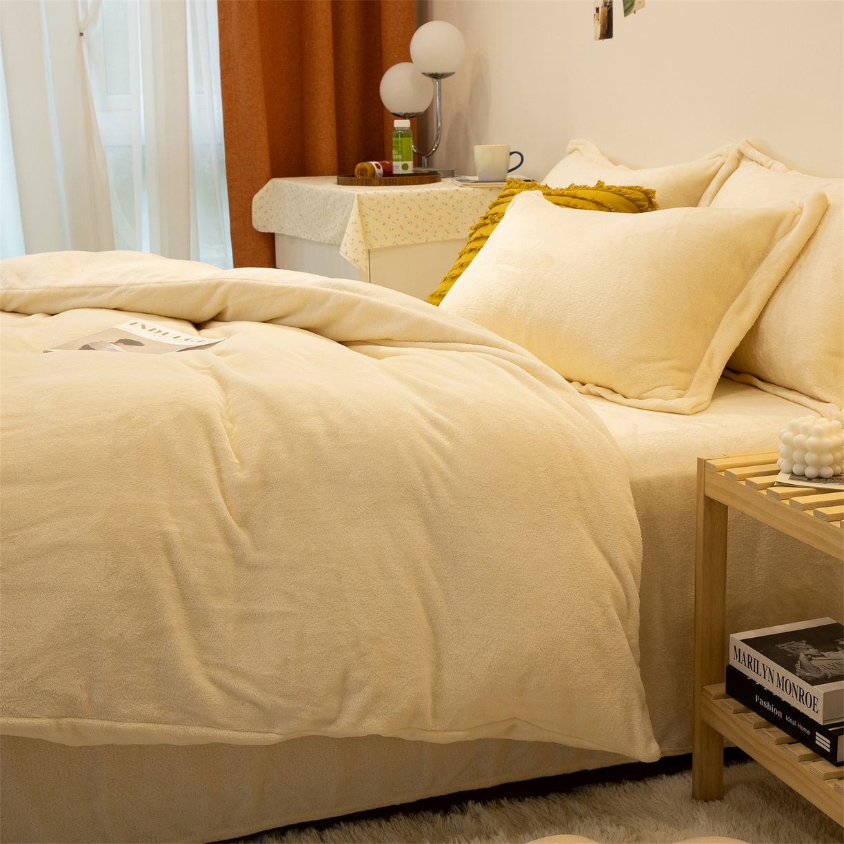 91家纺网 家纺一手货源 找家纺 兰紫橙家纺 2025新款双面绒纯色双拼牛奶绒四件套 米白