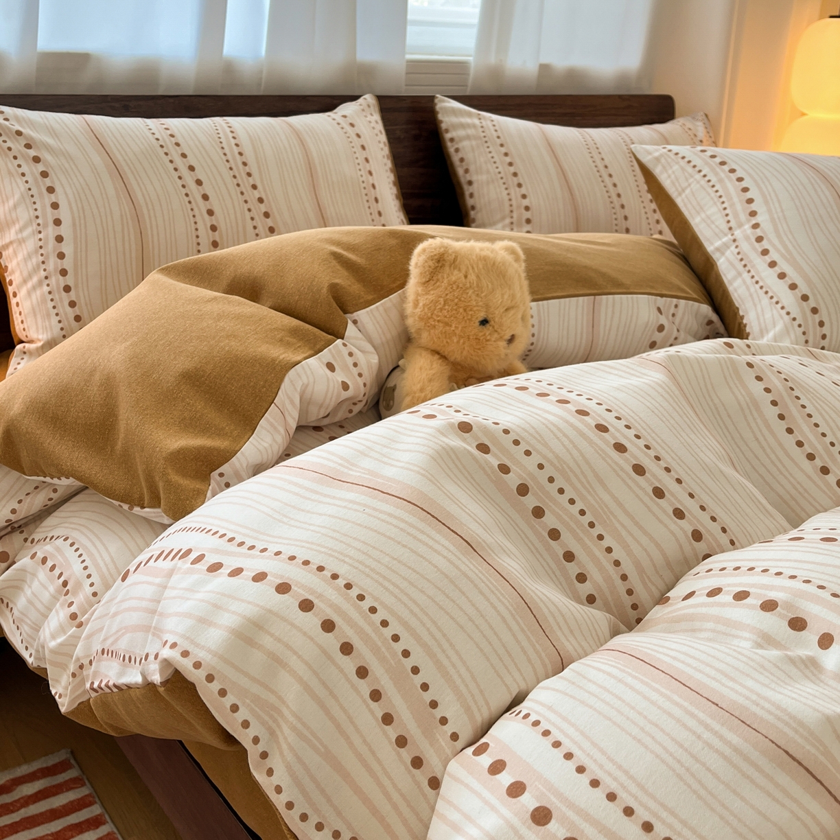 91家纺网 家纺一手货源 找家纺 典曼家纺 2025新款原棉磨毛印花四件套 漫之语-棕