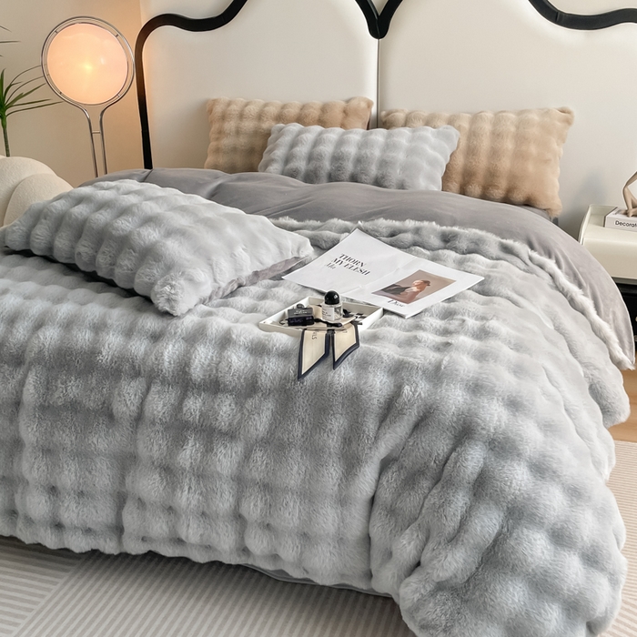 91家纺网 家纺一手货源 找家纺 大元 2025新款A类280g大泡泡兔毛绒多功能被套毯 极地灰