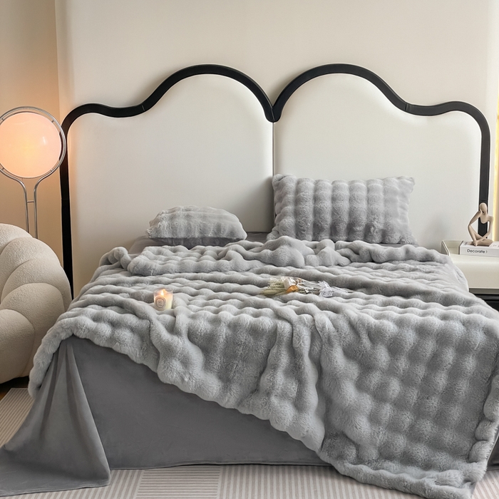 大元 2025新款A类280g大泡泡兔毛绒多功能被套毯 极地灰