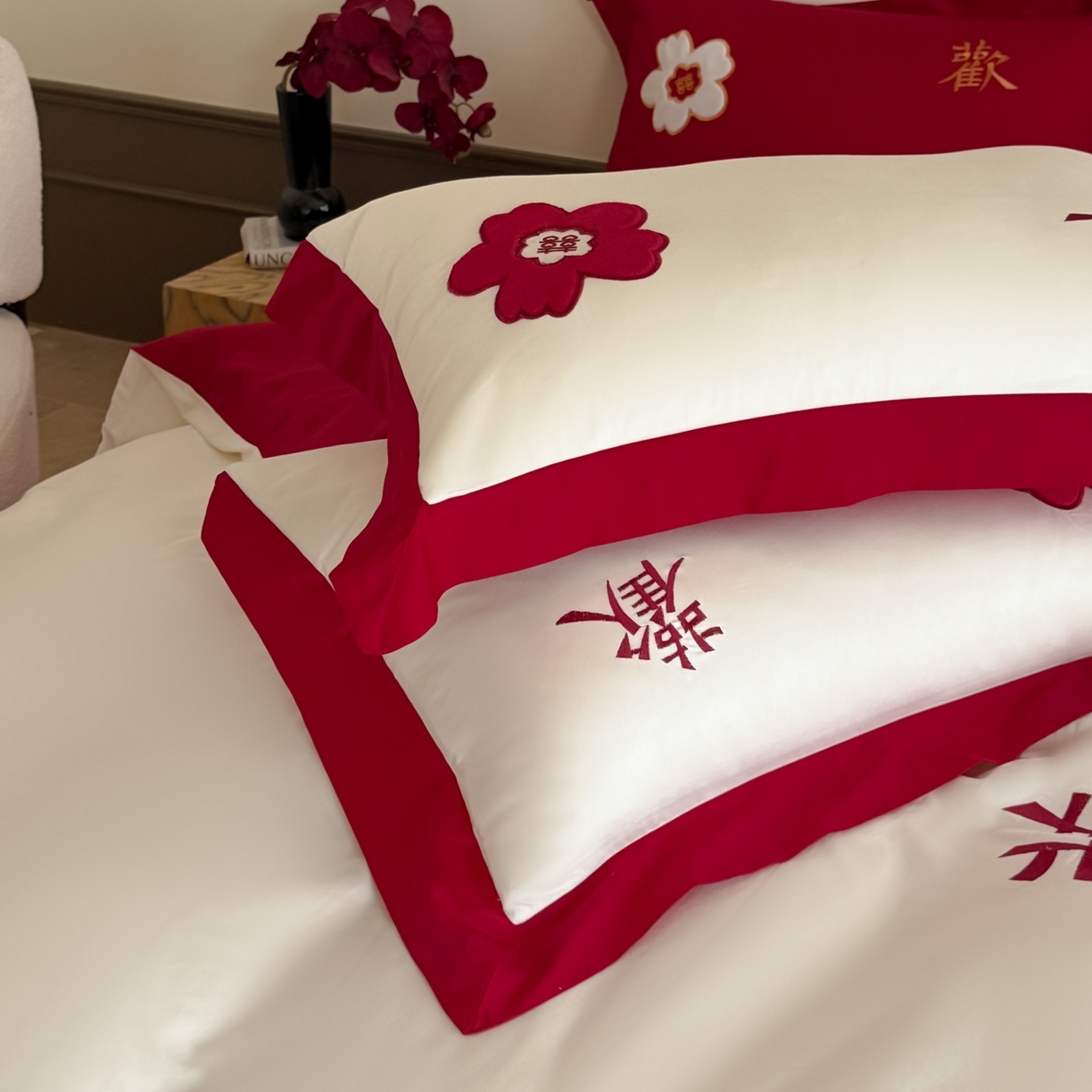 91家纺网 家纺一手货源 找家纺 （总）梵克保罗 2025新款水洗棉柔软舒适亲肤棉贴布绣刺绣婚庆四件套