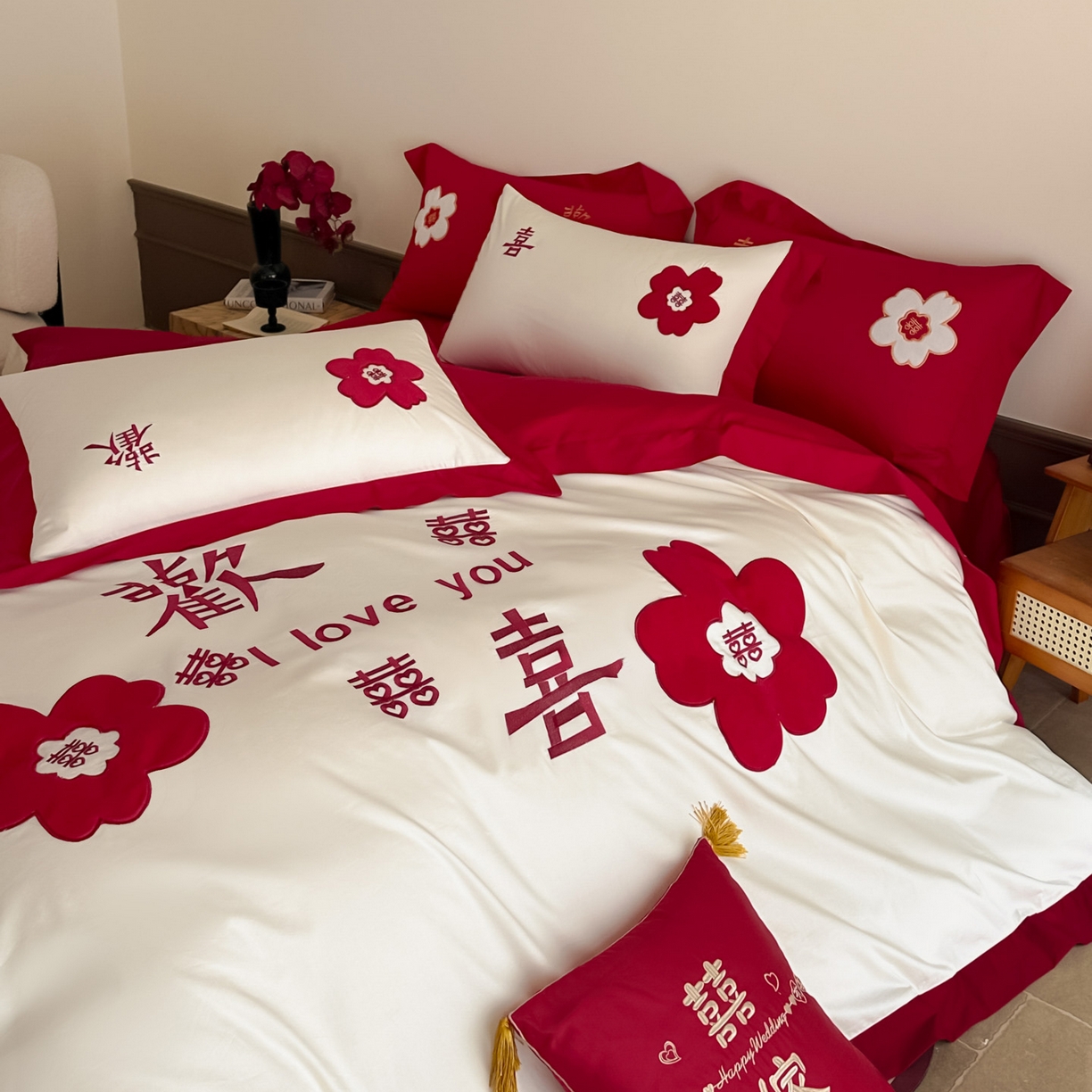 91家纺网 家纺一手货源 找家纺 （总）梵克保罗 2025新款水洗棉柔软舒适亲肤棉贴布绣刺绣婚庆四件套