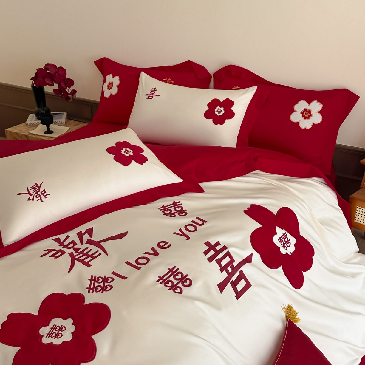 91家纺网 家纺一手货源 找家纺 （总）梵克保罗 2025新款水洗棉柔软舒适亲肤棉贴布绣刺绣婚庆四件套