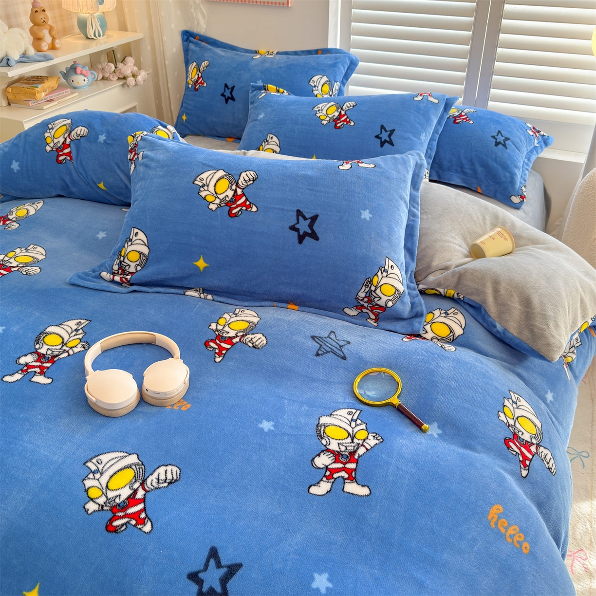 91家纺网 家纺一手货源 找家纺 名兮家居 2025新款经典奥特曼-三丽鸥高克重牛奶绒四件套 艾斯