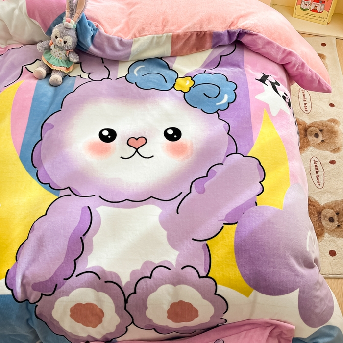 91家纺网 家纺一手货源 找家纺 喜梦缘 2025年新款大版小版卡通牛奶绒四件套 公主兔