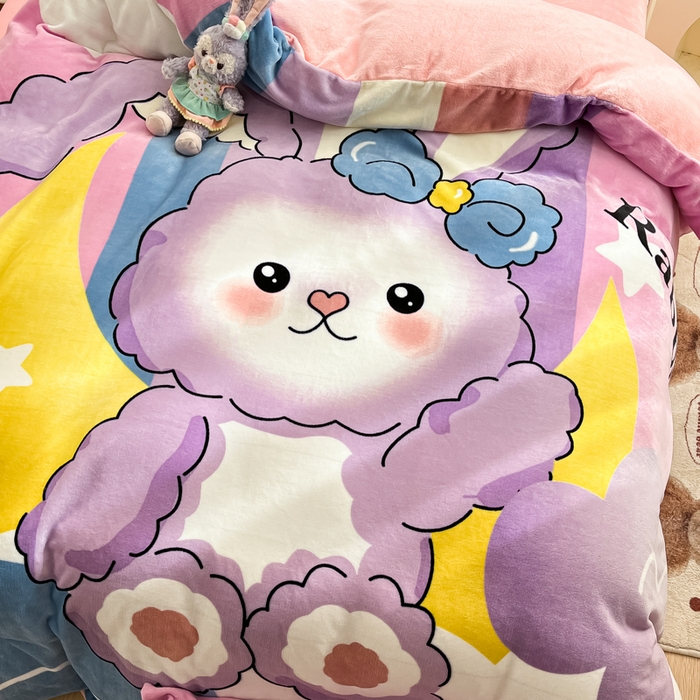 91家纺网 家纺一手货源 找家纺 喜梦缘 2025年新款大版小版卡通牛奶绒四件套 公主兔