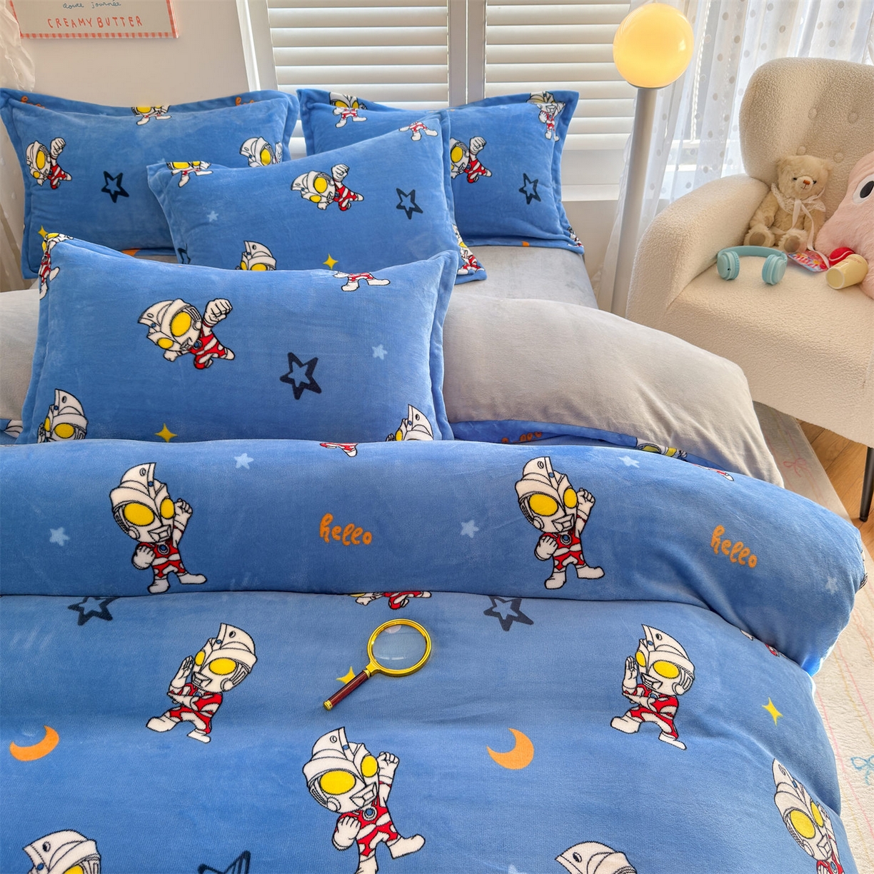 91家纺网 家纺一手货源 找家纺 名兮家居 2025新款经典奥特曼-三丽鸥高克重牛奶绒四件套 艾斯