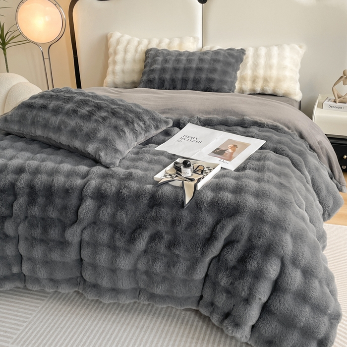 91家纺网 家纺一手货源 找家纺 大元 2025新款A类280g大泡泡兔毛绒多功能被套毯 高级灰
