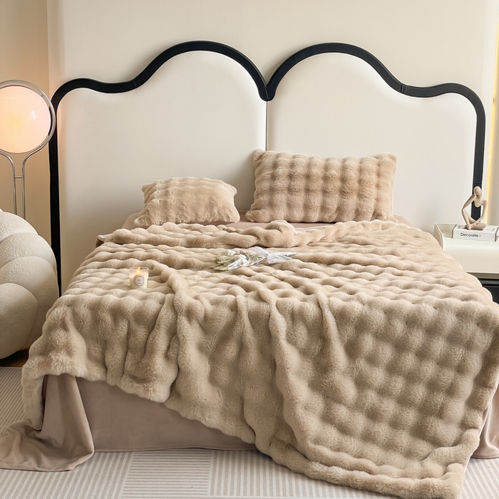 大元 2025新款A类280g大泡泡兔毛绒多功能被套毯 奶茶色