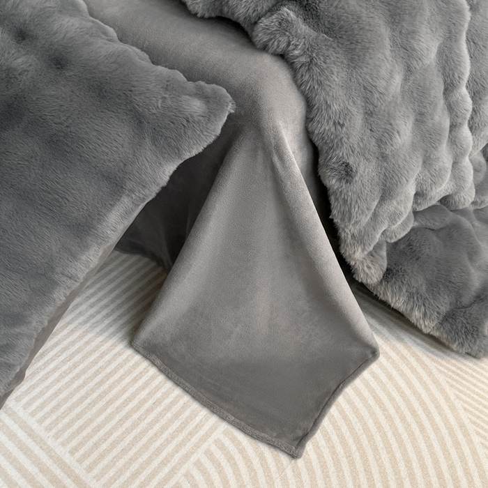 91家纺网 家纺一手货源 找家纺 大元 2025新款A类280g大泡泡兔毛绒多功能被套毯 高级灰