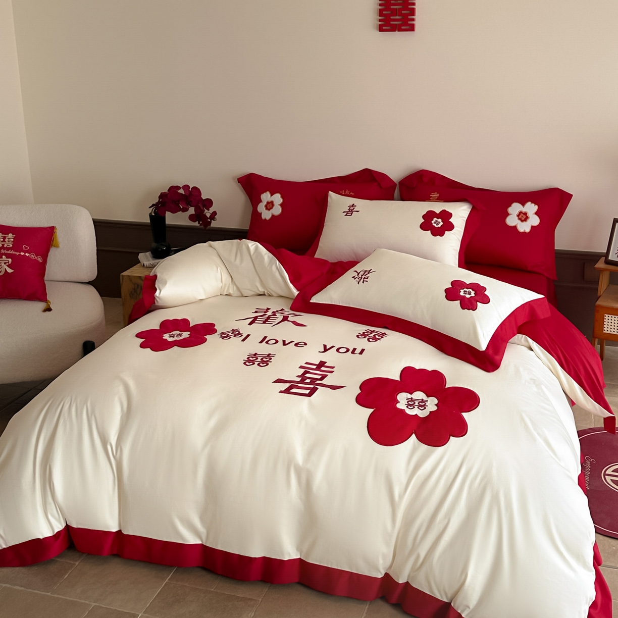 91家纺网 家纺一手货源 找家纺 （总）梵克保罗 2025新款水洗棉柔软舒适亲肤棉贴布绣刺绣婚庆四件套