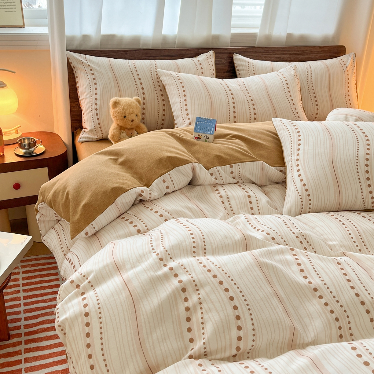 91家纺网 家纺一手货源 找家纺 典曼家纺 2025新款原棉磨毛印花四件套 漫之语-棕