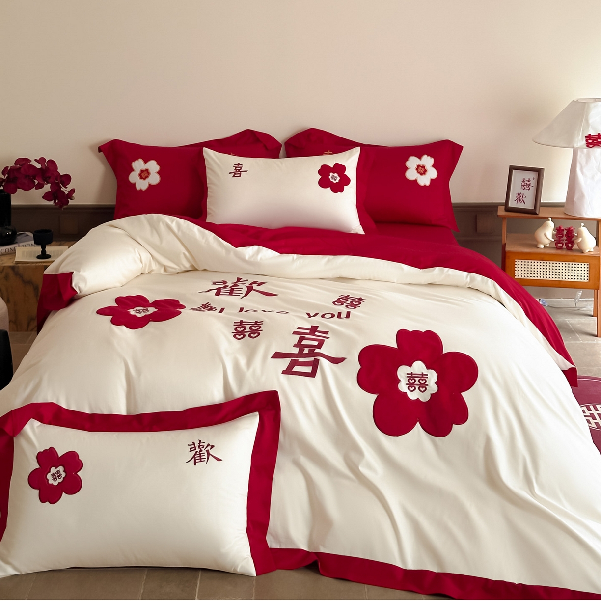 91家纺网 家纺一手货源 找家纺 （总）梵克保罗 2025新款水洗棉柔软舒适亲肤棉贴布绣刺绣婚庆四件套