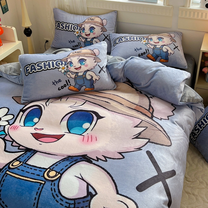 91家纺网 家纺一手货源 找家纺 喜梦缘 2025年新款大版小版卡通牛奶绒四件套 酷宝