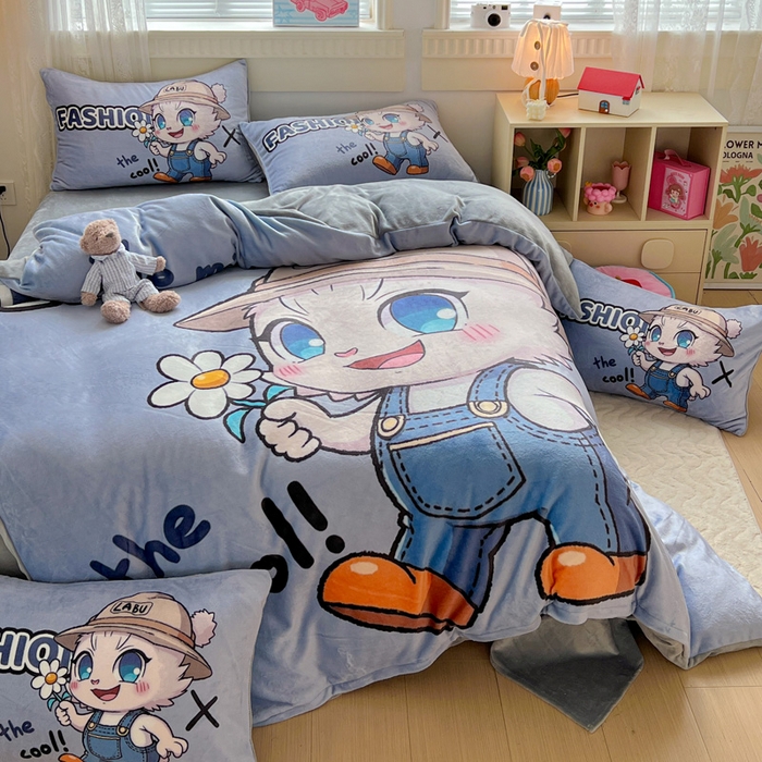 91家纺网 家纺一手货源 找家纺 喜梦缘 2025年新款大版小版卡通牛奶绒四件套 酷宝