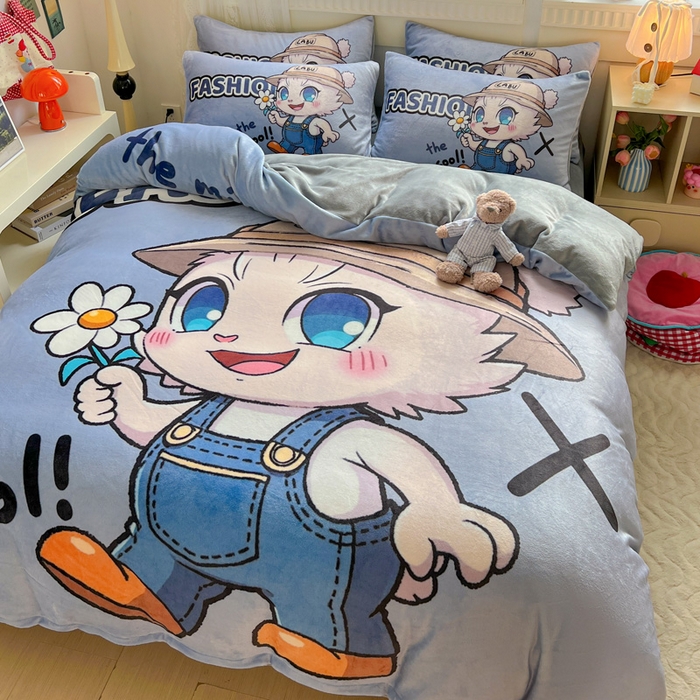 91家纺网 家纺一手货源 找家纺 喜梦缘 2025年新款大版小版卡通牛奶绒四件套 酷宝