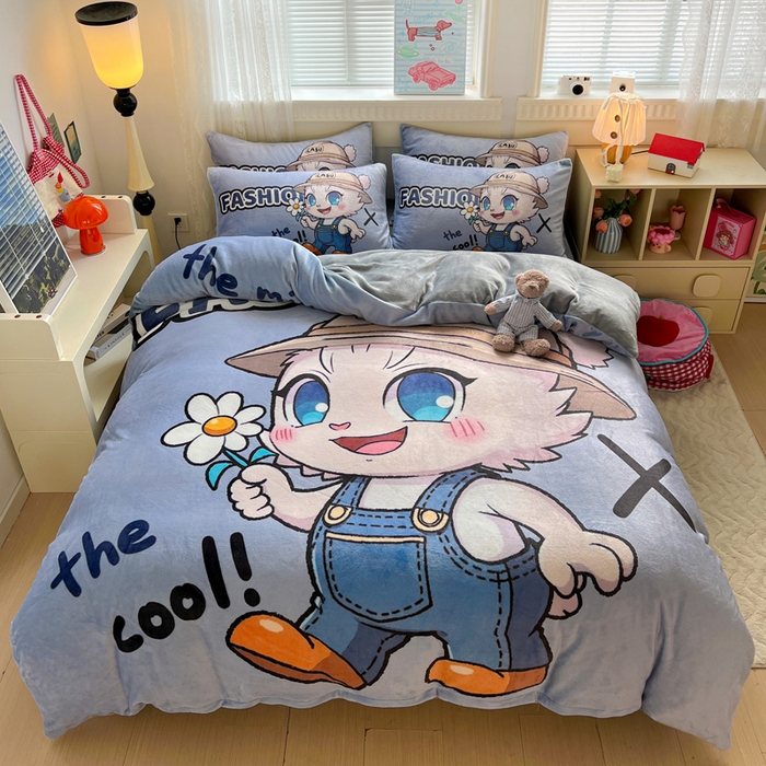 91家纺网 家纺一手货源 找家纺 喜梦缘 2025年新款大版小版卡通牛奶绒四件套 酷宝