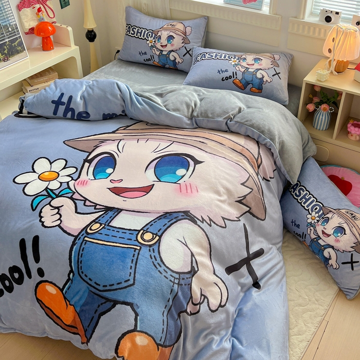 91家纺网 家纺一手货源 找家纺 喜梦缘 2025年新款大版小版卡通牛奶绒四件套 酷宝