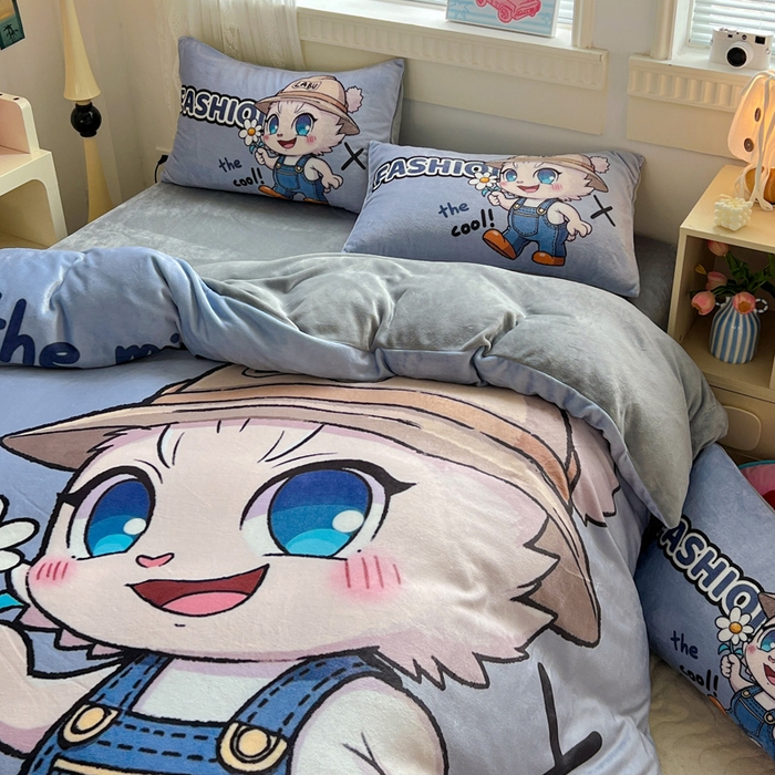 91家纺网 家纺一手货源 找家纺 喜梦缘 2025年新款大版小版卡通牛奶绒四件套 酷宝