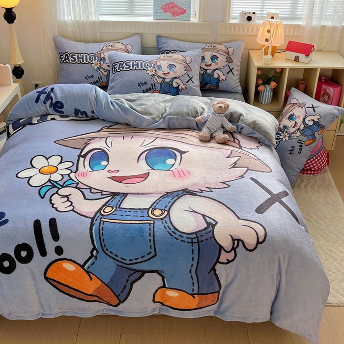 91家纺网 家纺一手货源 找家纺 喜梦缘 2025年新款大版小版卡通牛奶绒四件套 酷宝