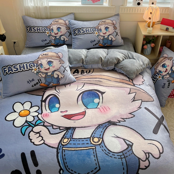 91家纺网 家纺一手货源 找家纺 喜梦缘 2025年新款大版小版卡通牛奶绒四件套 酷宝