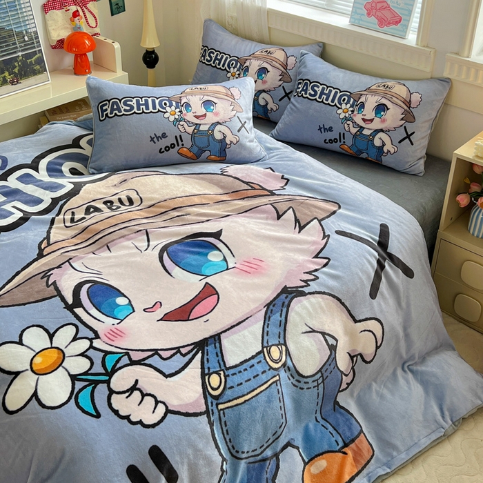 91家纺网 家纺一手货源 找家纺 喜梦缘 2025年新款大版小版卡通牛奶绒四件套 酷宝