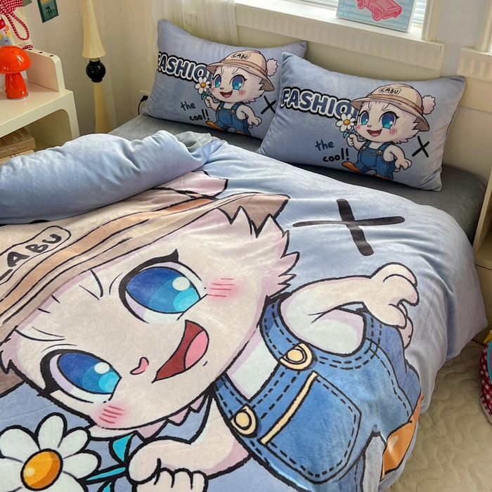 91家纺网 家纺一手货源 找家纺 喜梦缘 2025年新款大版小版卡通牛奶绒四件套 酷宝