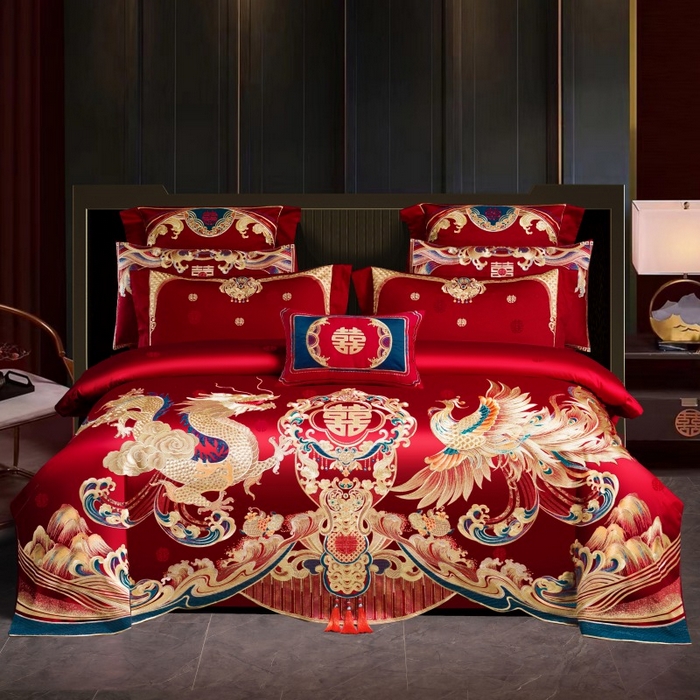 用心 2025新款长绒棉刺绣新中式婚庆多件套系列 龙凤情缘